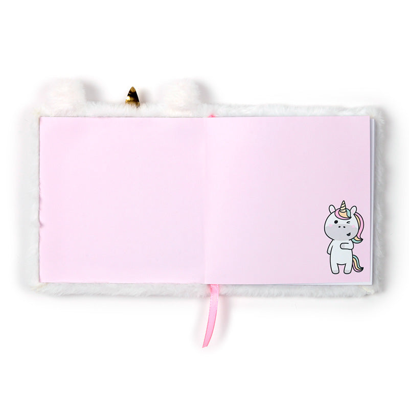 Fluffy Plush Lined Notebook - Adoracorn Unicorn with Multi Colour Pen