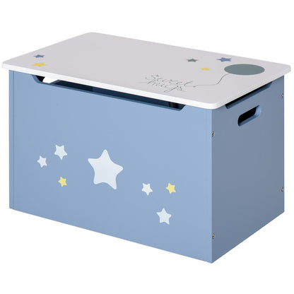 Stars Wooden Toy Chest Storage Bench Box with Lid - Blue & White