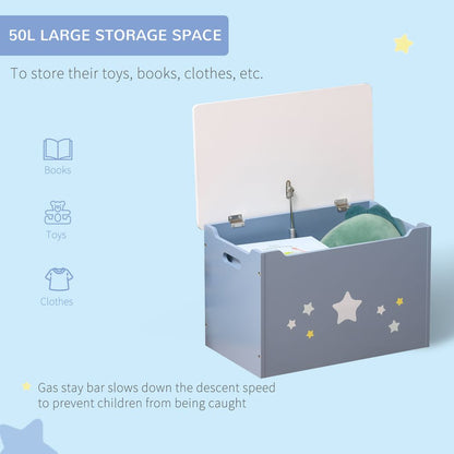 Stars Wooden Toy Chest Storage Bench Box with Lid - Blue & White