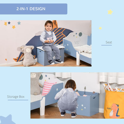 Stars Wooden Toy Chest Storage Bench Box with Lid - Blue & White
