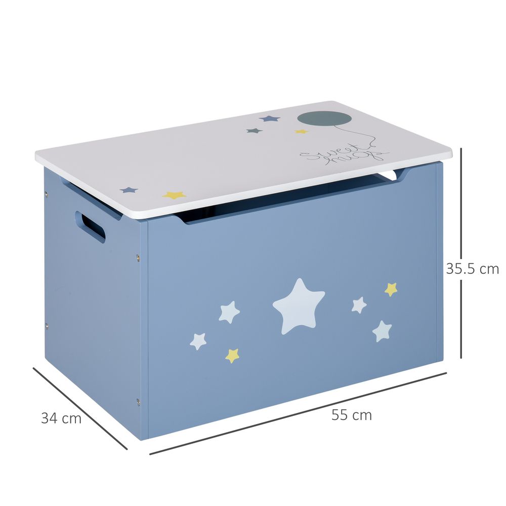 Stars Wooden Toy Chest Storage Bench Box with Lid - Blue & White