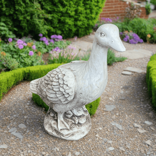 Stone Effect White Duck Statue Garden Sculpture Outdoor Ornament