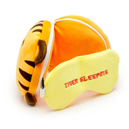 Tiger Relaxeazzz Round Plush Kids Travel Pillow & Eye Mask Set