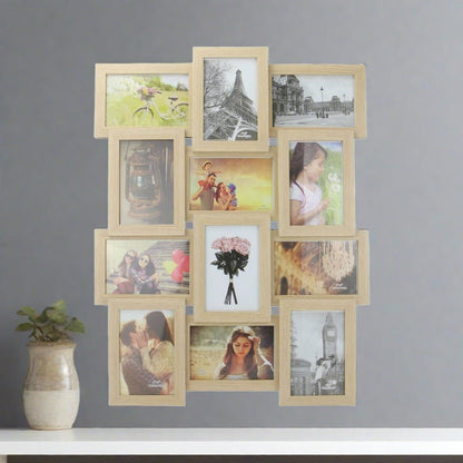 Wall Mounted Multi Photo Collage for 12 Photos Picture Frame - Oak