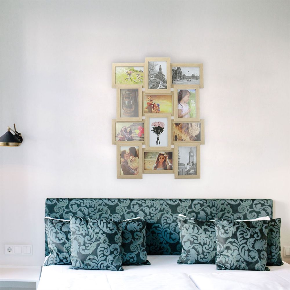 Wall Mounted Multi Photo Collage for 12 Photos Picture Frame - Oak