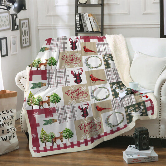 Warm Soft Fleece Blanket Throw - Christmas Festive Patch