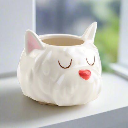 White Westie Dog Head Shaped Ceramic Indoor Succulents Planter