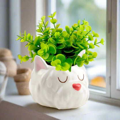 White Westie Dog Head Shaped Ceramic Indoor Succulents Planter