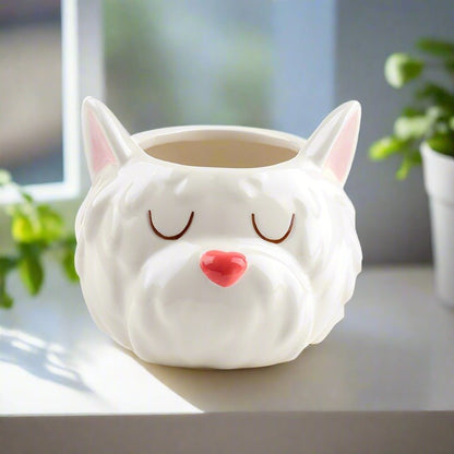 White Westie Dog Head Shaped Ceramic Indoor Succulents Planter