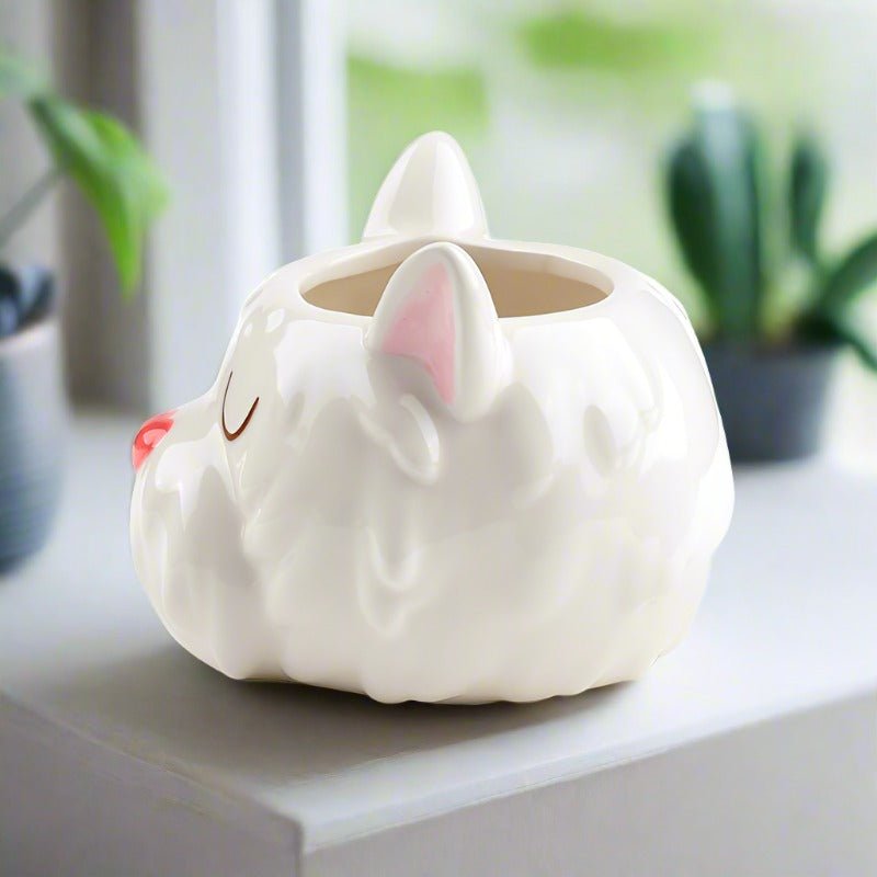 White Westie Dog Head Shaped Ceramic Indoor Succulents Planter