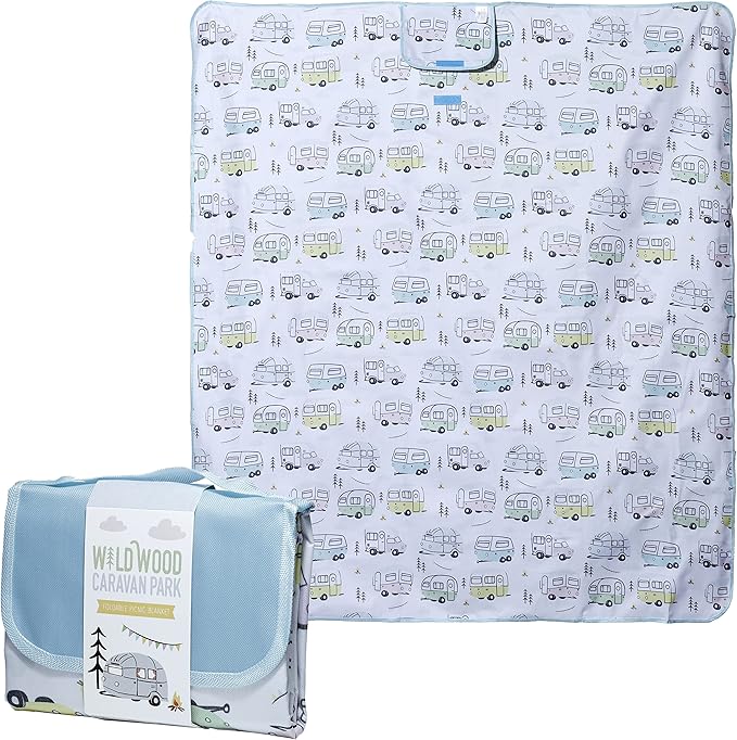 Wildwood Caravan Waterproof Picnic Blanket Foldable Mat with Carry Handle