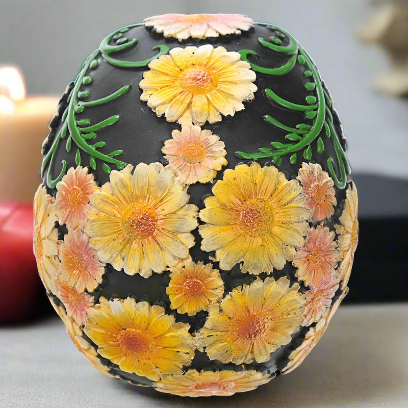Yellow Daisy Day of the Dead Skull Head Figure Fantasy Ornament
