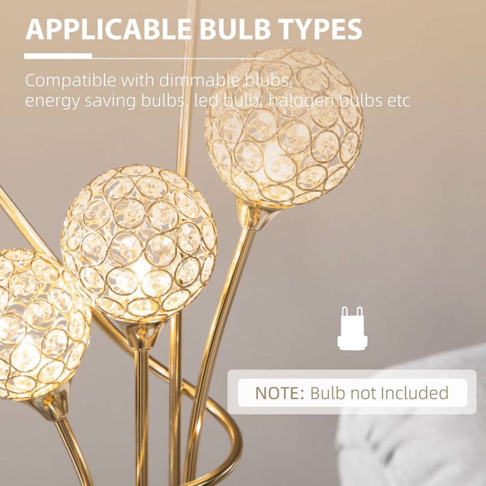 K9 Crystal 5 Glass Balls Standing Floor Lamp Light Decoration - Gold
