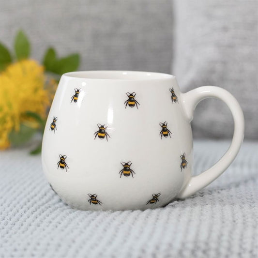 All Over Bee Print Rounded White Ceramic Mug