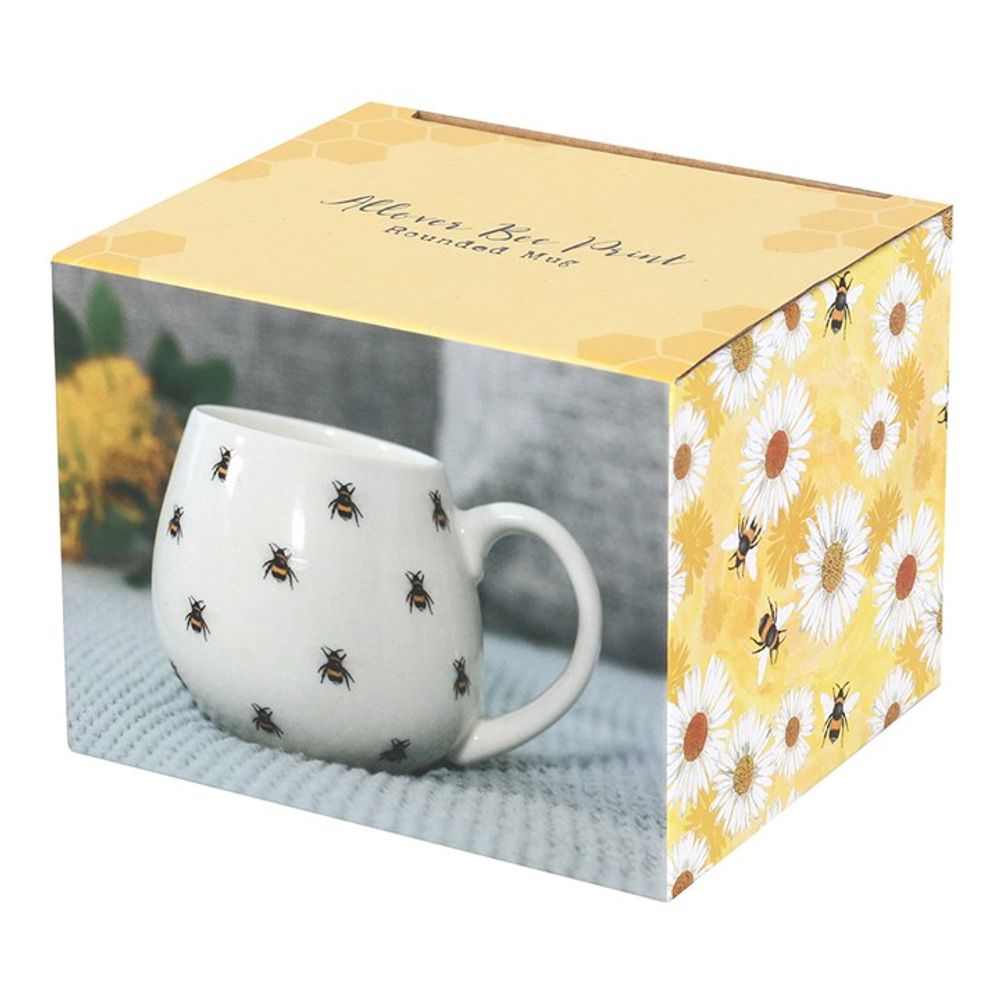 All Over Bee Print Rounded White Ceramic Mug