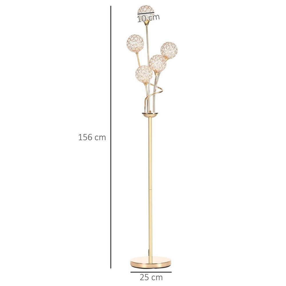 K9 Crystal 5 Glass Balls Standing Floor Lamp Light Decoration - Gold