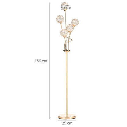 K9 Crystal 5 Glass Balls Standing Floor Lamp Light Decoration - Gold