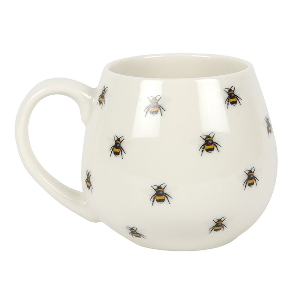 All Over Bee Print Rounded White Ceramic Mug